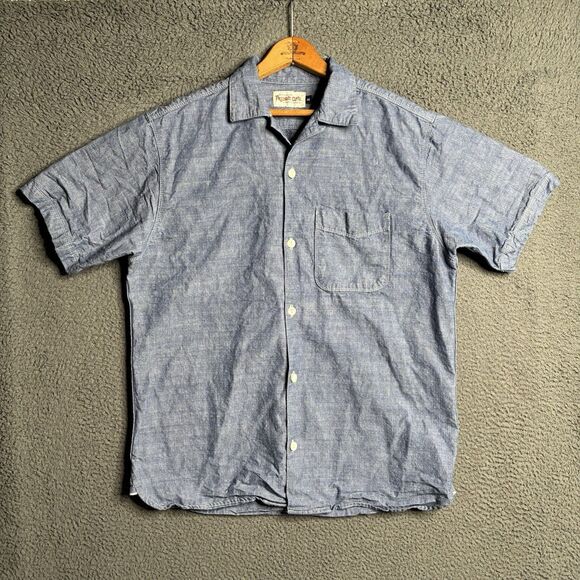 Freenote Cloth Dayton Shirt Mens Medium Denim Chambray Short Sleeve Selvedge - Picture 2 of 12